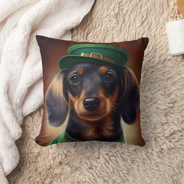 Taxhund i St. Patrick's Day-dräkt Kudde (Filt)