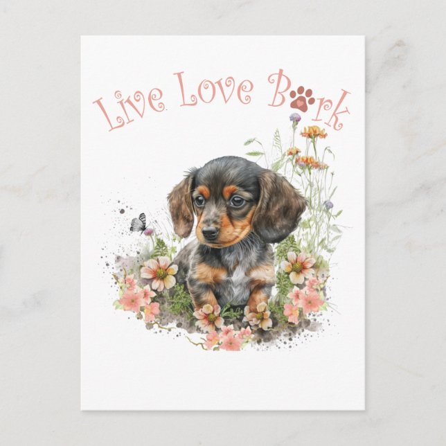 Taxhund Mamma Blommig Vykort (Framsida)