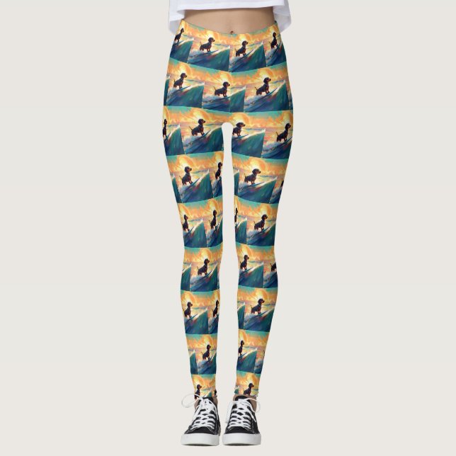 Taxhund Strand Surfning Målning Leggings (Framsida)