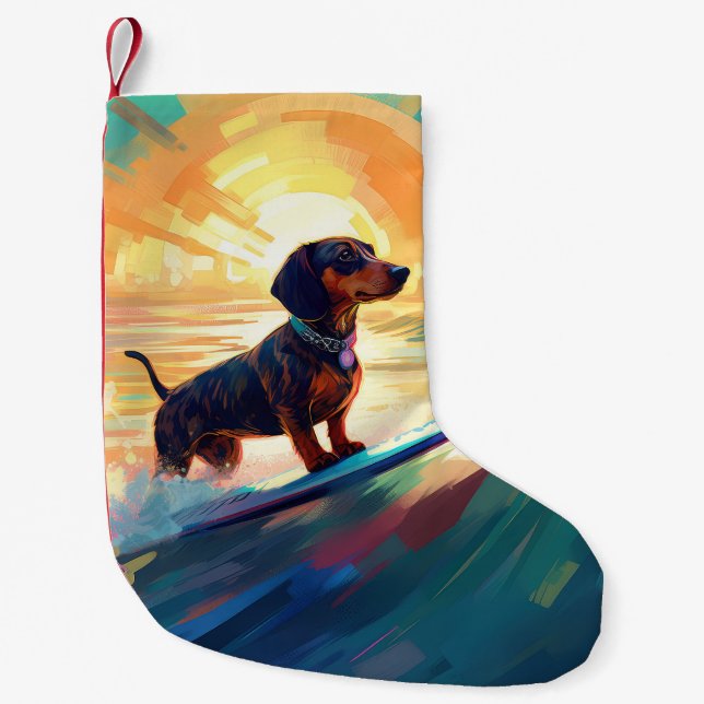 Taxhund Strand Surfning Målning Liten Julstrumpa (Framsidan)