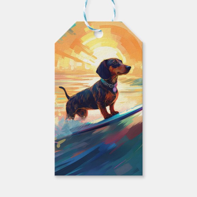 Taxhund Strand Surfning Målning Presentetikett (Framsidan)