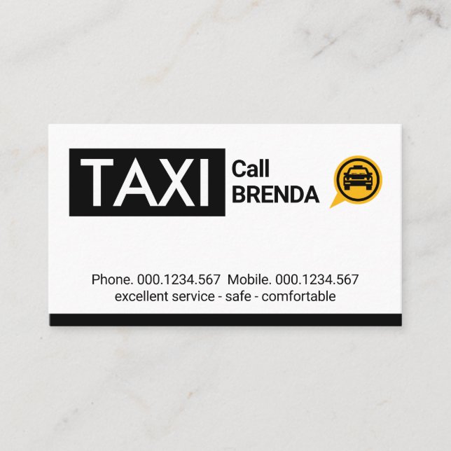 Taxi Cab Car Svart Flik Visitkort (Framsida)