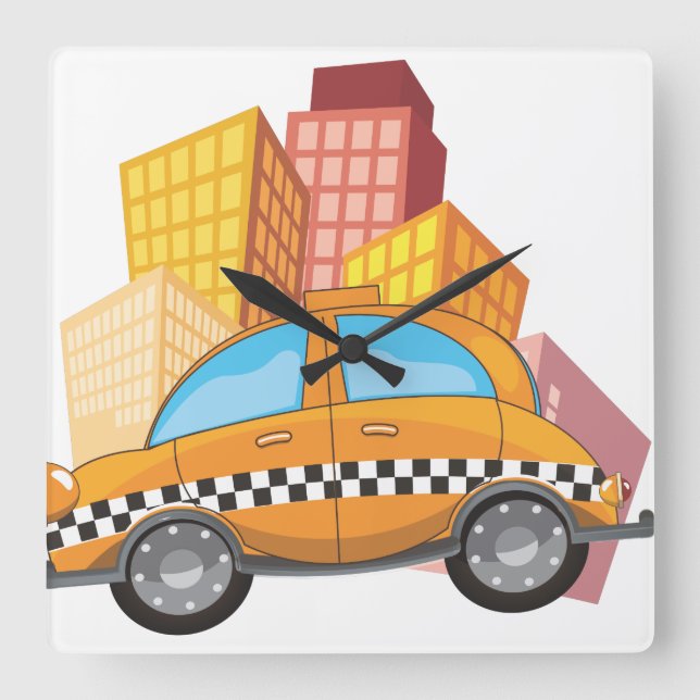Taxi Cab Fyrkantig Klocka (Framsida)