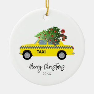 Taxi Cab God jul Träd år Keepsaké Orname Julgransprydnad Keramik
