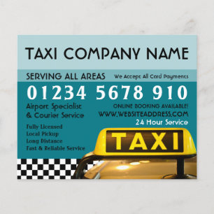 Taxi CAB-signering med Pris listreklam Flygblad