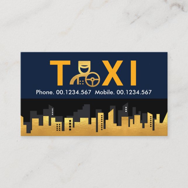 Taxi Chauffeur Guld City Skyline Visitkort (Framsida)