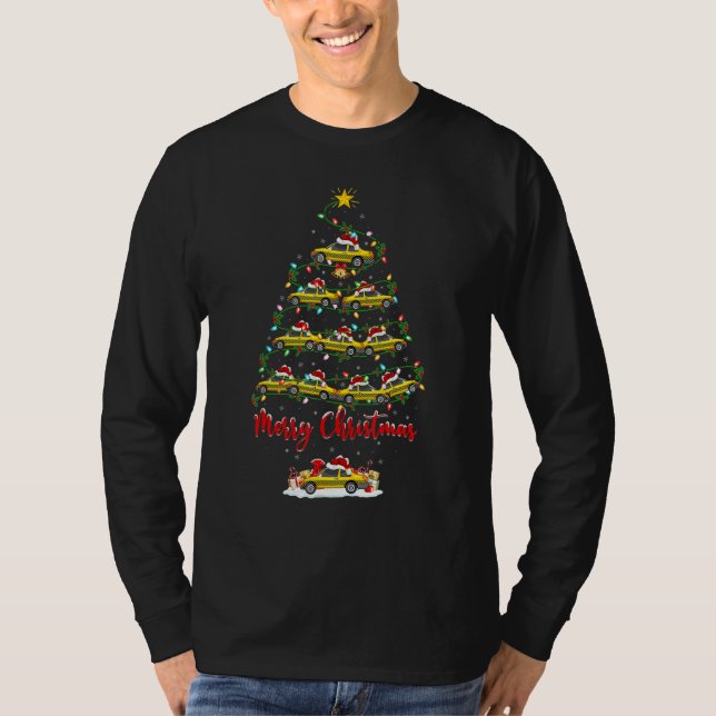 Taxi Christmas Tree Lights  Taxi Xmas T Shirt (Framsida)
