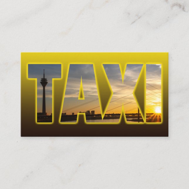 Taxi driver cabdriver yellow taxi city sunset visitkort (Framsida)