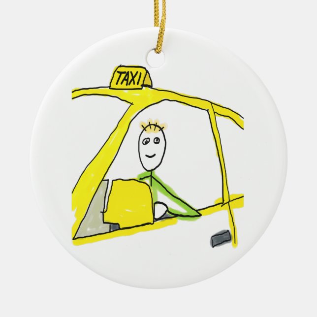 Taxi Driver Stickman Julgransprydnad Keramik (Framsidan)
