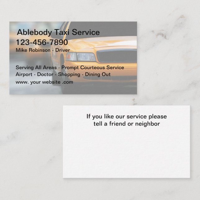 Taxi-drivrutin Enkel Transport Affärskort Visitkort (Fram/baksida)