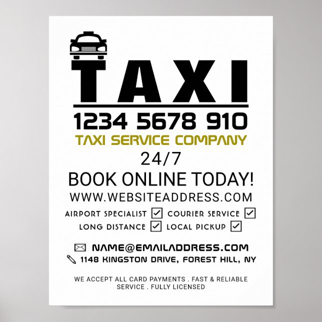 Taxi Firm Logotyp, Taxi Cab Firm Reklam Poster (Framsidan)