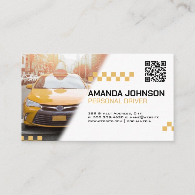 Taxi | Gult Cab | QR-Affärskort Visitkort (Framsida)