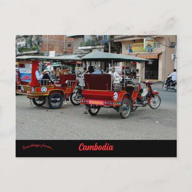 Taxi i Phnom Penh Kambodja Vykort (Framsida)