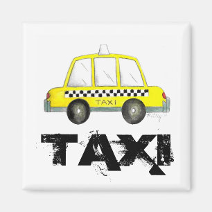 Taxi NYC Gult New York City Checkered Cab Car Magnet
