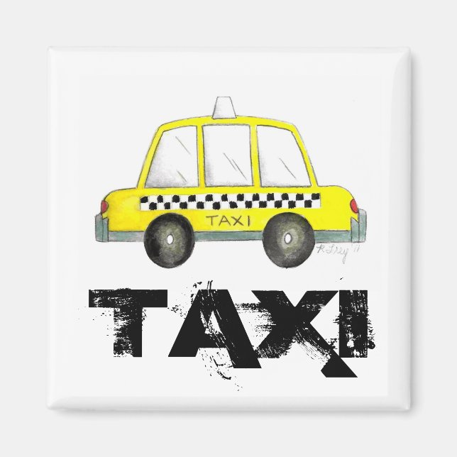 Taxi NYC Gult New York City Checkered Cab Car Magnet (Framsidan)