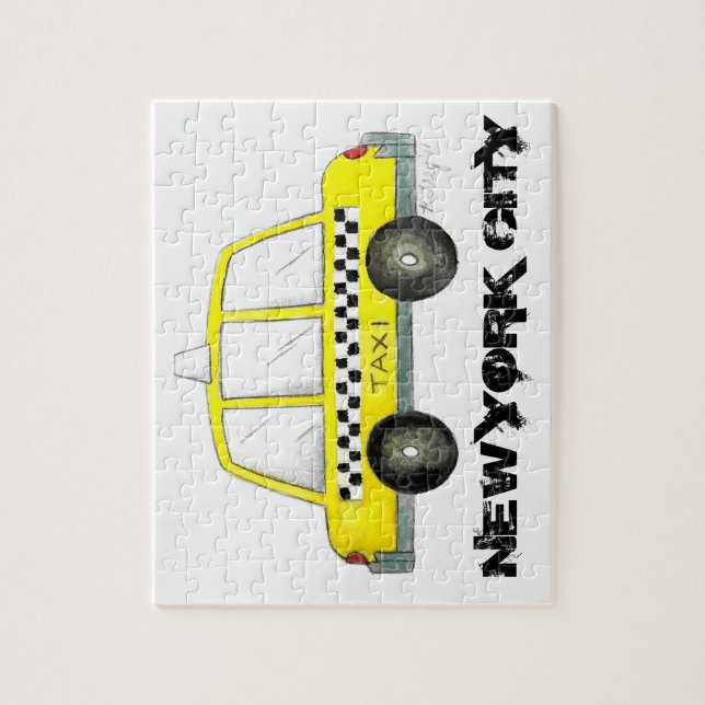 Taxi NYC Gult New York City Checkered Cab Car Pussel (Vertikal)