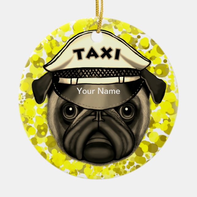 Taxi Pug Julgransprydnad Keramik (Framsidan)