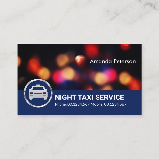 Taxi Service för Ljus City Traffic Bokeh Visitkort (Framsida)
