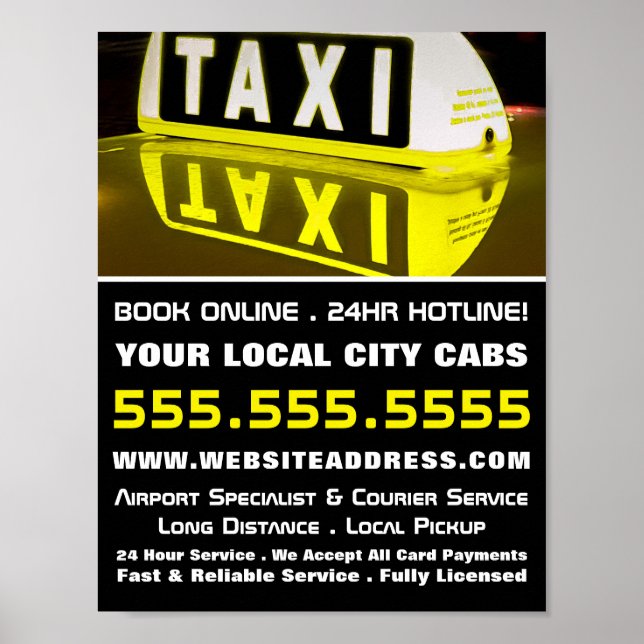 Taxi Sign Reflection, Taxi Cab Firm Reklamation Poster (Framsidan)