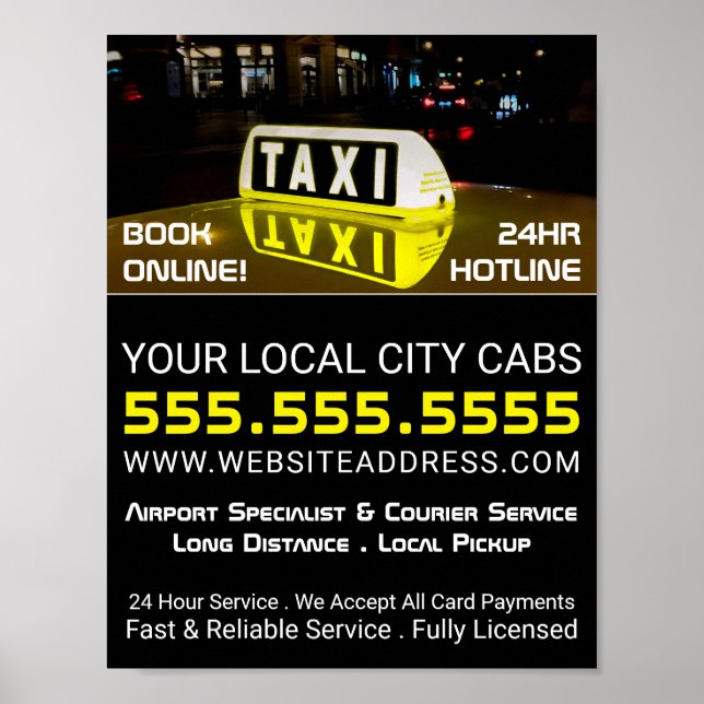 Taxi Sign, Taxi Cab Firm Reklamation Poster (Framsidan)