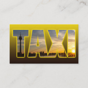 taxichaufför cabförare gul taxi stad solnedgång visitkort