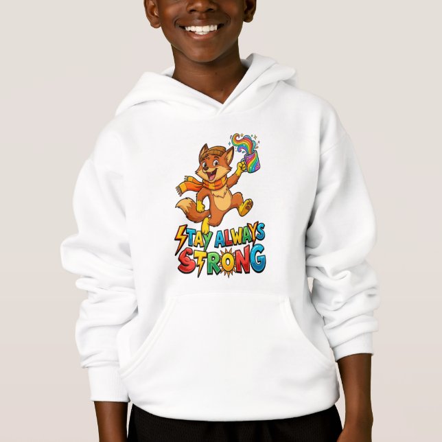 tay Always Strong Fox – Energetic Cartoon Fox with T Shirt (Framsida)