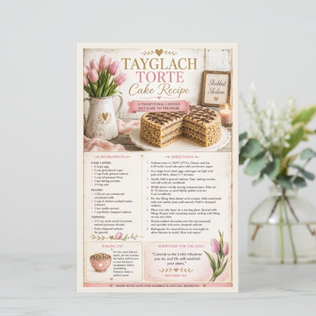 Tayglach Tårta Cake, Rosa Blommig Rustik Bondgård (Stående Fram)