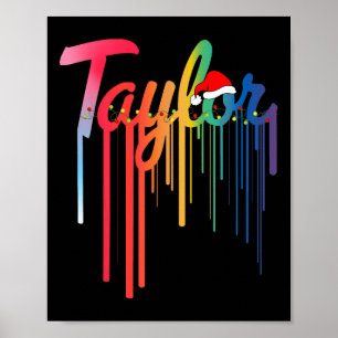 Taylor First Namn Santa Hat Colorful Print Taylor Poster