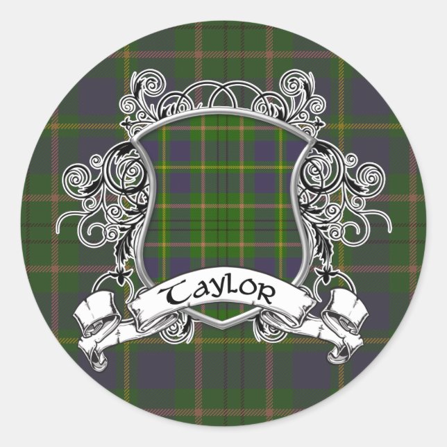Taylor Tartan Shield Runt Klistermärke (Framsida)
