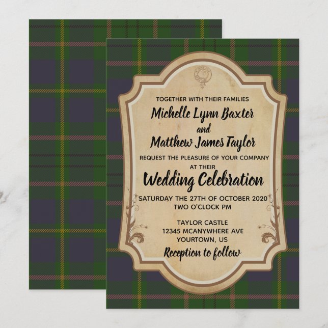 Taylor Tartan Wedbjudande Inbjudningar (Fram/baksida)