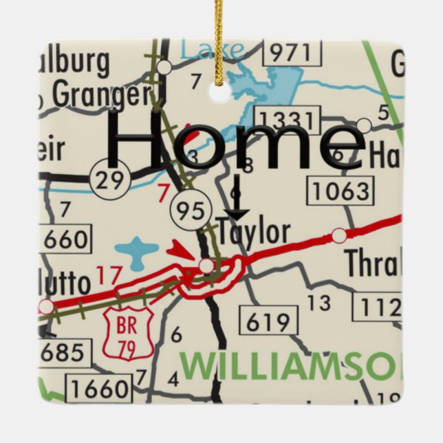 Taylor TX Karta Julgransprydnad Keramik (Baksida)