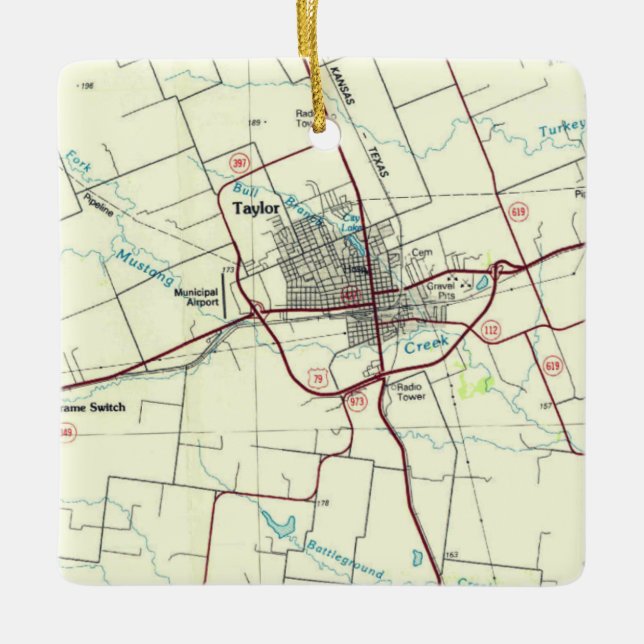 Taylor TX Vintage Karta Julgransprydnad Keramik (Framsida)