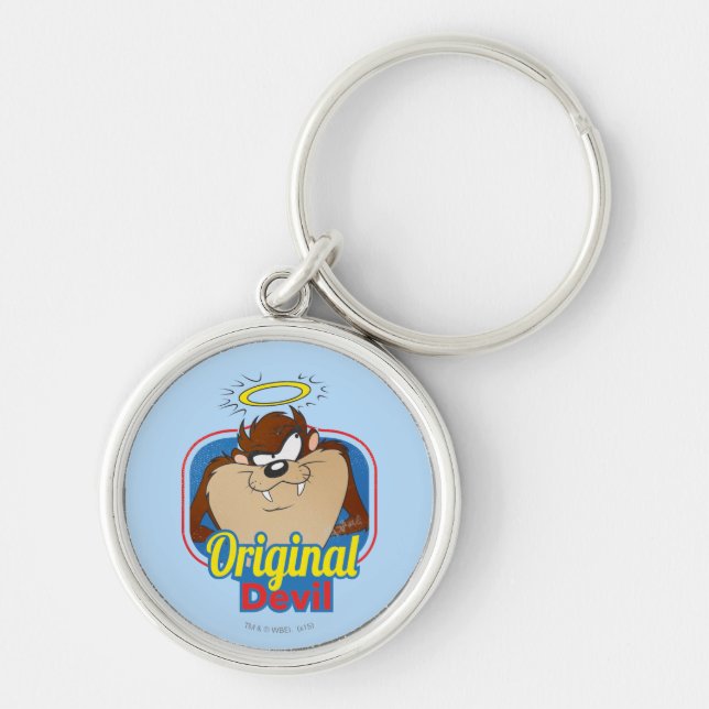 TAZ™ Original Djävulen Rund Silverfärgad Nyckelring (Framsidan)