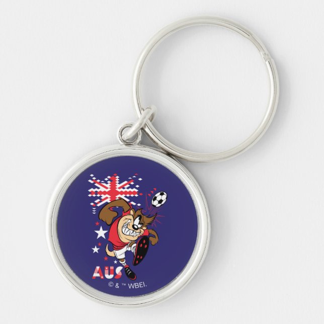 TAZ™ Team Australia Soccer Grafik Rund Silverfärgad Nyckelring (Framsidan)