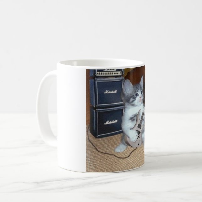 Taza con gato rockero tocando guitarra . kaffemugg (Framsida vänster)