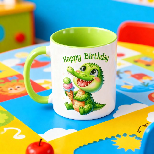 Taza Cumpleaños Cocodrilo Kawaii con Helado Mugg (Skapare uppladdad)