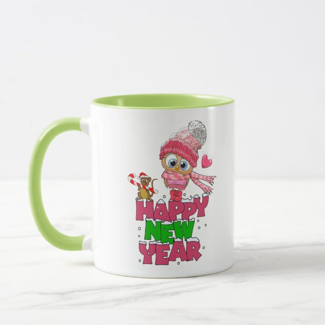 Taza de año nuevo con búho lindo y ardilla mugg (Vänster)