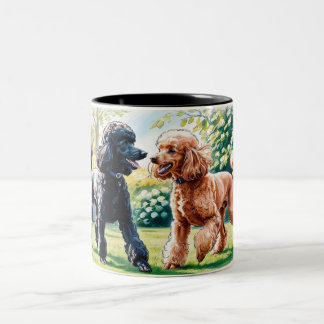 Taza de cerámica con dos caniches juguetones  Två-Tonad mugg