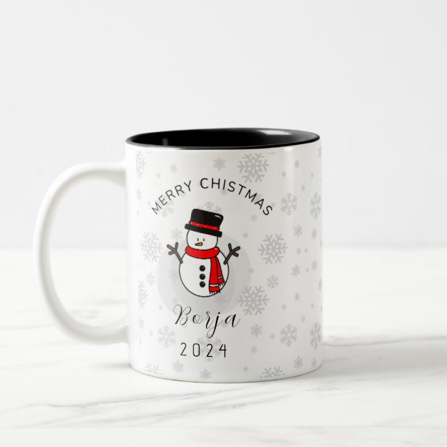 Taza de muñeco de nieve navideño personalizada Två-Tonad mugg (Vänster)