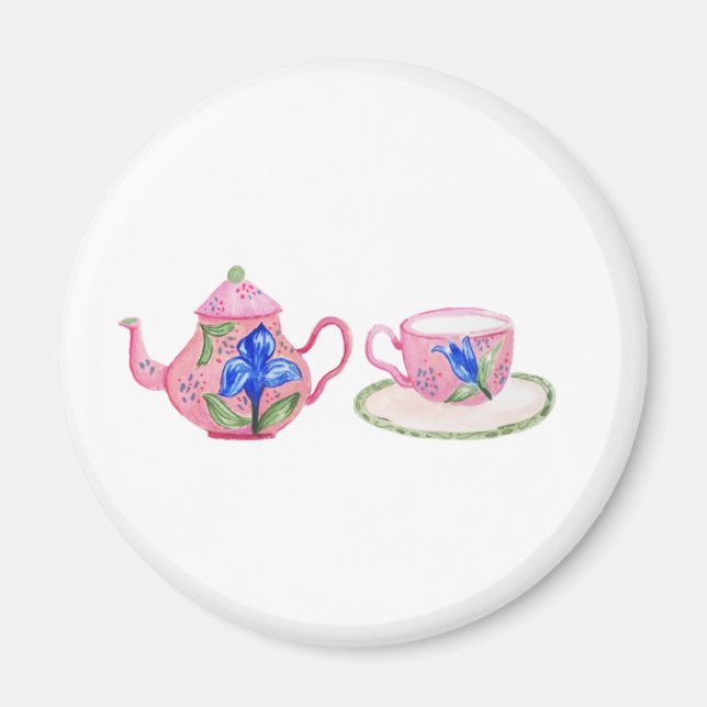 Taza de te floral azul y rosa magnet (Framsidan)