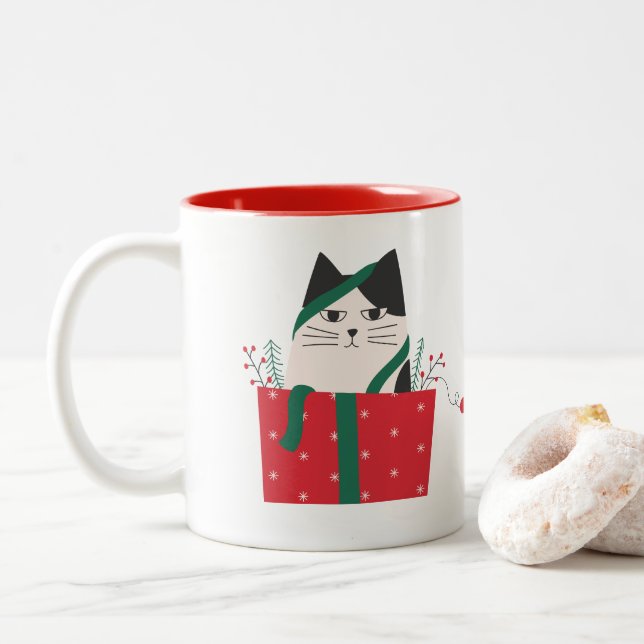 Taza Gato Merry Christmas Två-Tonad Mugg (Med munk)