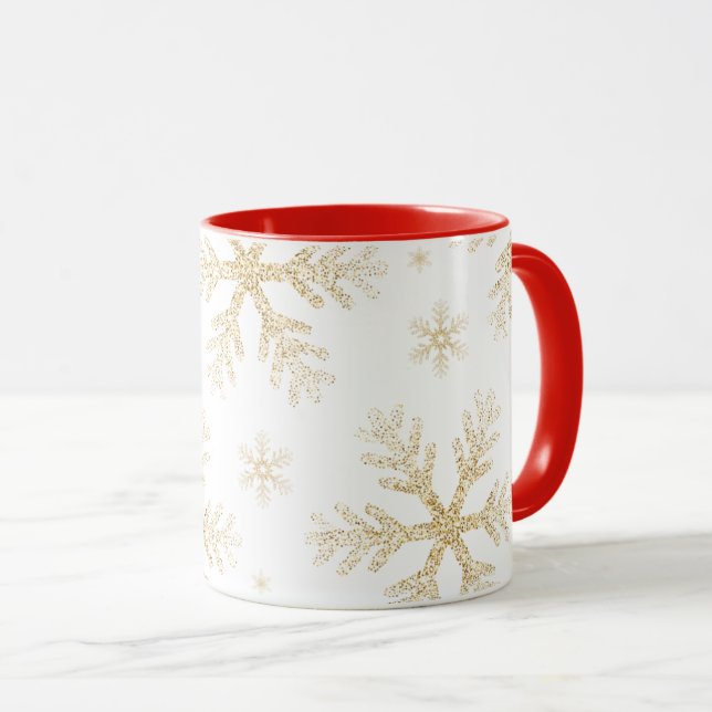 Taza Navideña con Copos de Nieve Dorados elegantes Mugg (Framsida höger)