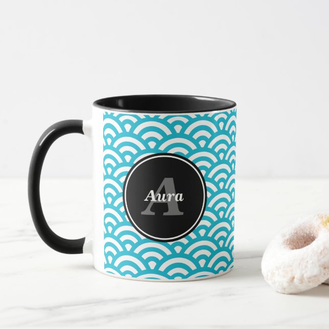 Taza Olas azules - Nombre personalizado Mugg (Med munk)