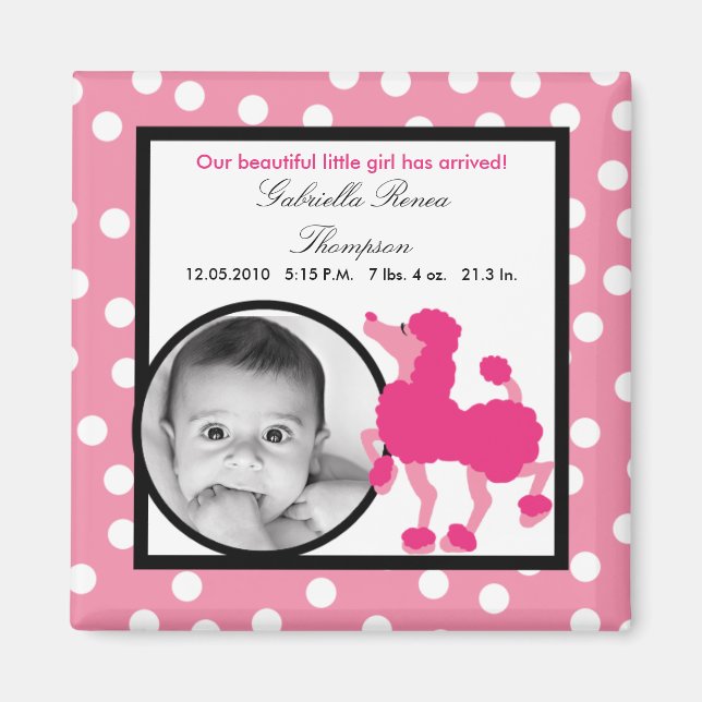 {TBA} 2"x2"Rosa Pudel Paris-meddelandemagnet Magnet (Framsidan)