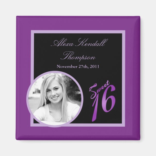 {TBA} 2"x2" Sweet 16 Lila Announcement Magnet (Framsidan)
