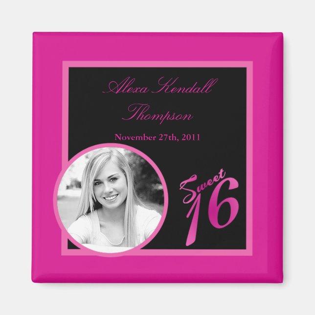 {TBA} 2"x2" Sweet 16 Shock rosa annons Magnet (Framsidan)