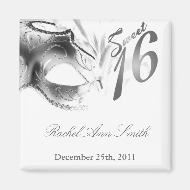 {TBA} 2"x2" Sweet 16 Silver Party-favoritmagnet Magnet (Framsidan)