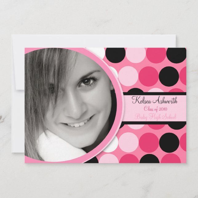 {TBA} 5x7-inbjudan till Rosa Polka Photo Studenten Inbjudningar (Framsida)
