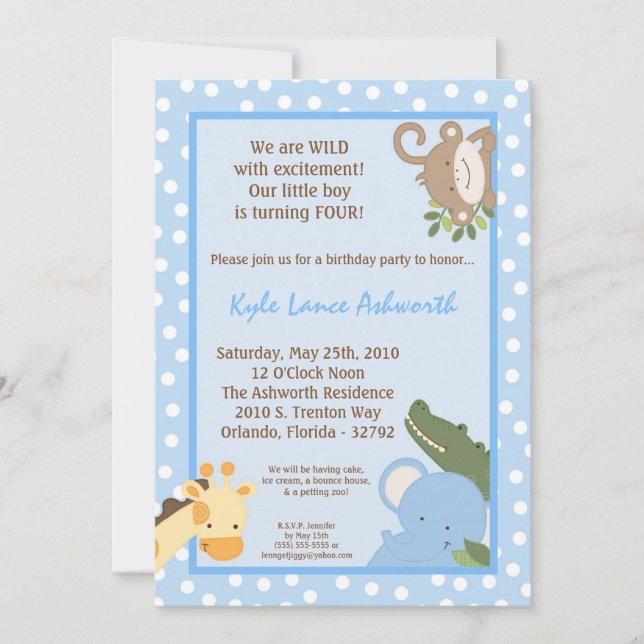 {TBA} 5x7 Safari Jungle Zoo Birthday-inbjudan Inbjudningar (Framsida)