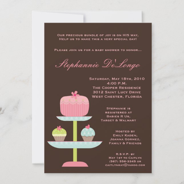 {TBA} 5x7 Sweet Treats Cake Baby Shower-inbjudan Inbjudningar (Framsida)